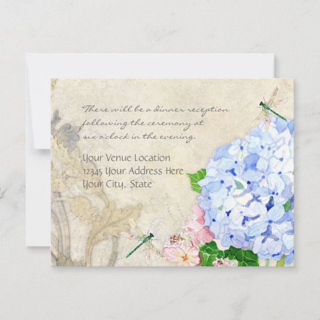 English Garden, Blue n Pink Hydrangeas Watercolor Invitation (Front)