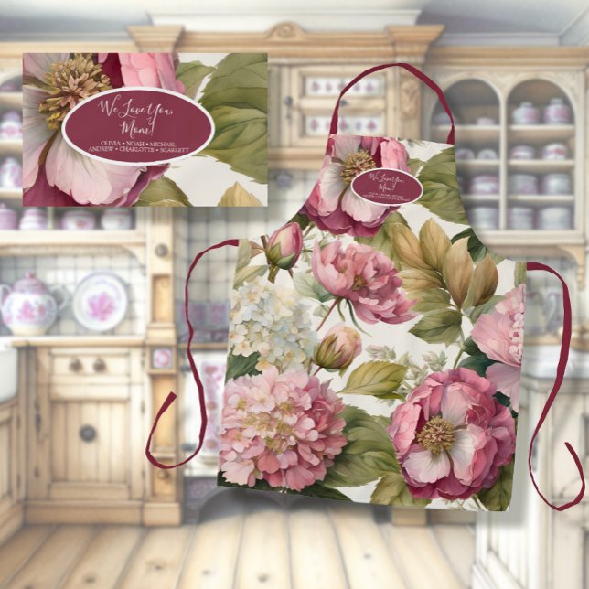 English Garden Floral Hydrangea Peony Pink Mother Apron (Creator Uploaded)