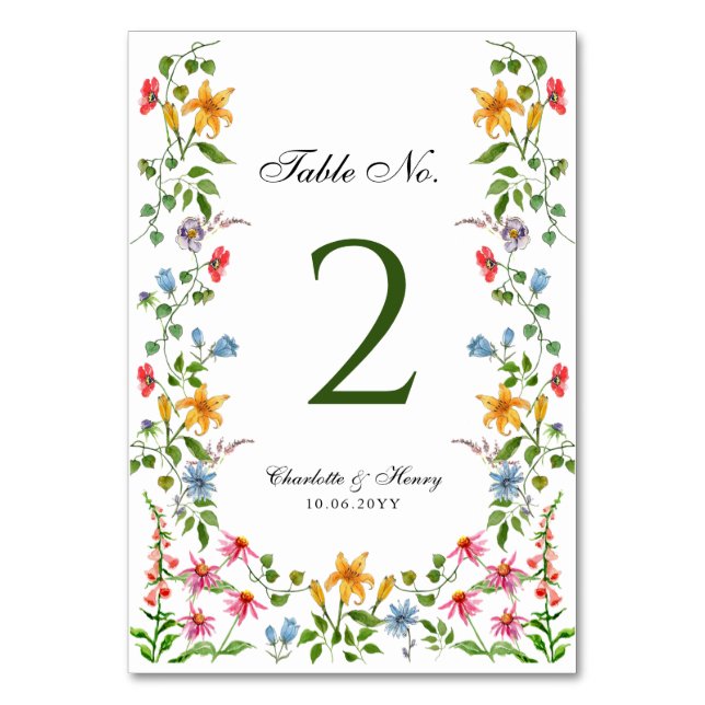 English Garden floral wedding  Table Number (Front)