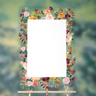 English garden flowers frame acrylic sign