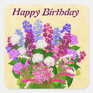 English Garden Flowers Happy Birthday Sticker