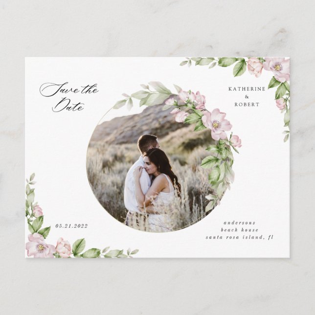 English garden gold floral save the date postcard (Front)