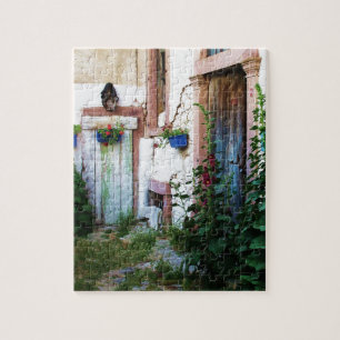 English Garden Hollyhocks and Flowers Jigsaw Puzzle