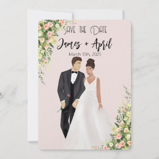 English Garden Illustrated wedding Couple Save The Date