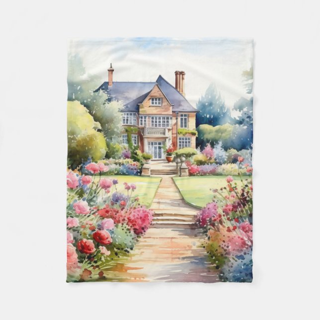 English Garden Landscape Fleece Blanket (Front)