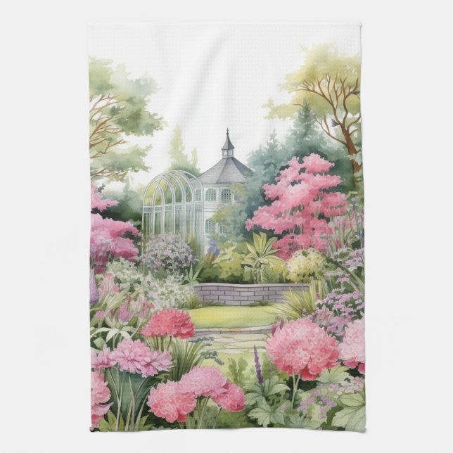English Garden Landscape Tea Towel (Vertical)