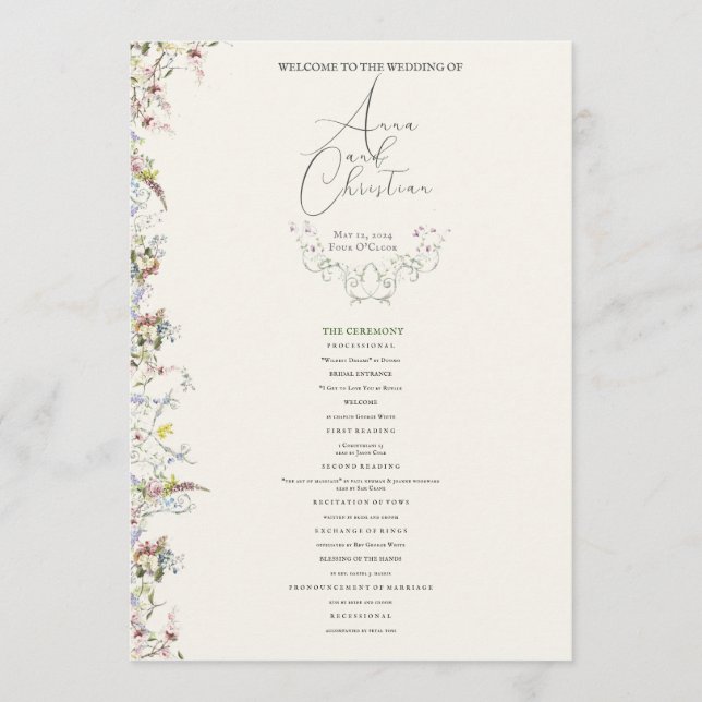 English Garden Party Wedding Program Programme (Front)