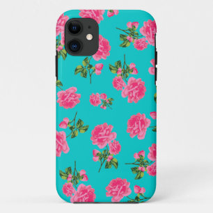 English garden pink roses iphone 5 case - teal