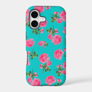 English garden pink roses iphone 5 case - teal