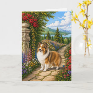 English Garden Shetland Sheepdog Blank Card