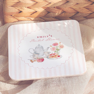 English Garden Tea Party Bridal Shower Square Paper Coaster