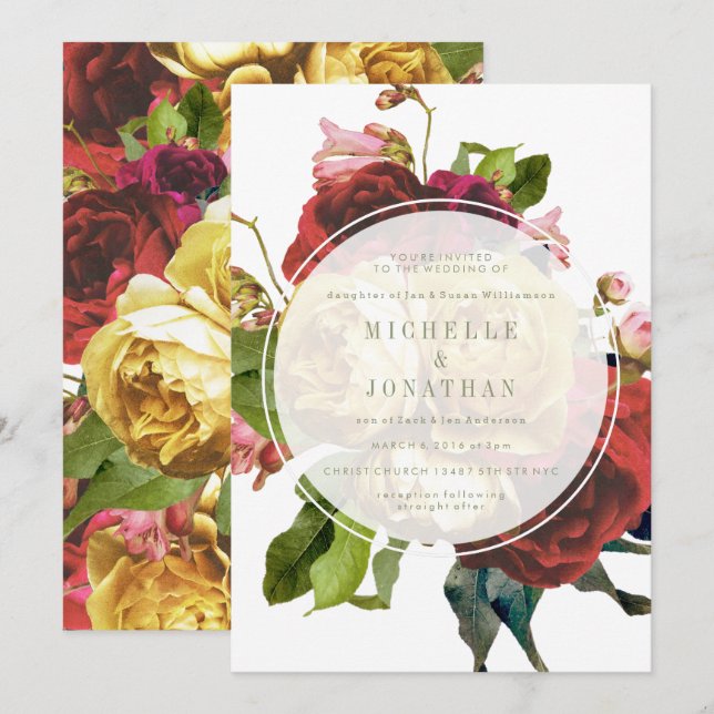 English Garden Vintage Bohemian boho Roses Wedding Invitation (Front/Back)