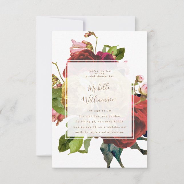 English Garden Vintage Roses Bridal Shower Invitation (Front)