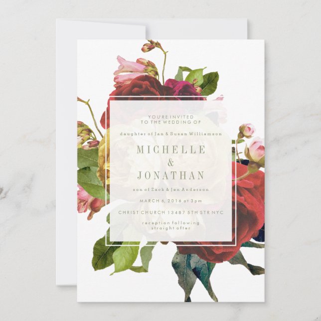 English Garden Vintage Roses Wedding Invitation (Front)