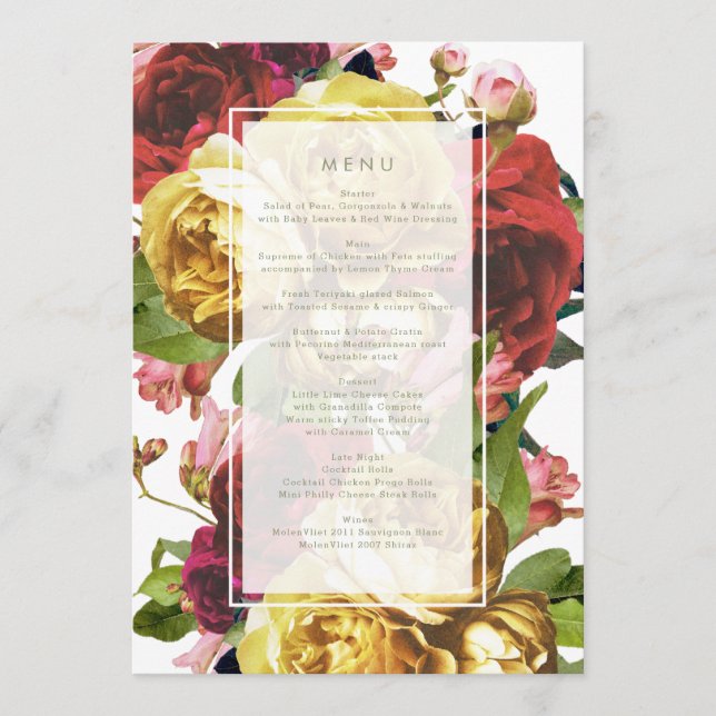 English Garden Vintage Roses Wedding Menu (Front)