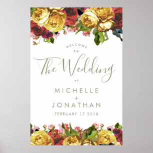 English Garden Vintage Roses Wedding Welcome Poster