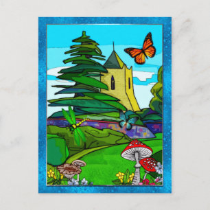 English Garden Whimsical Folk Art Postcard