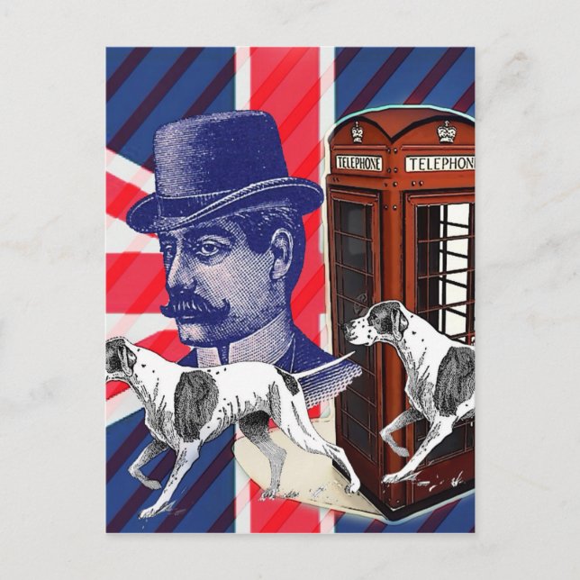 English Gentleman Telephone Booth union jack flag Postcard (Front)