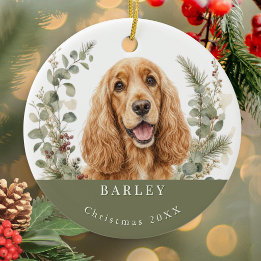 English Golden Cocker Spaniel Watercolor Christmas Ceramic Tree Decoration