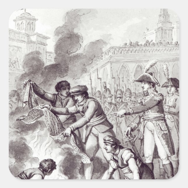 English goods burnt in Amsterdam Square Sticker (Front)