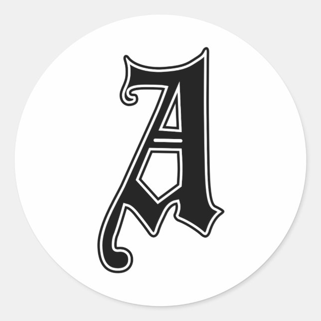 English Gothic Monogram letter A Classic Round Sticker (Front)