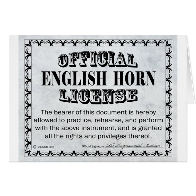 English Horn License (Front Horizontal)
