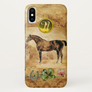 ENGLISH HORSE,HORSESHOE,CLOVER Monogram Parchment iPhone X Case