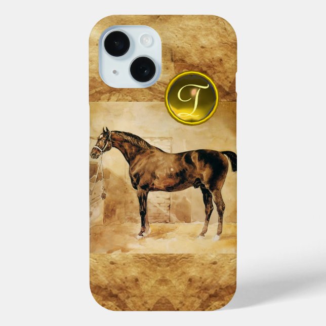 ENGLISH HORSE IN STABLE BROWN PARCHMENT MONOGRAM Case-Mate iPhone CASE (Back)