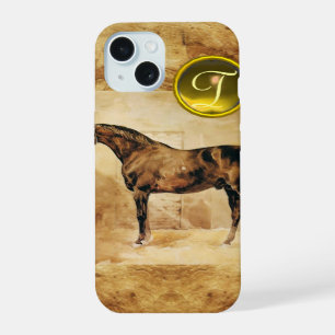 ENGLISH HORSE IN STABLE BROWN PARCHMENT MONOGRAM iPhone 15 CASE