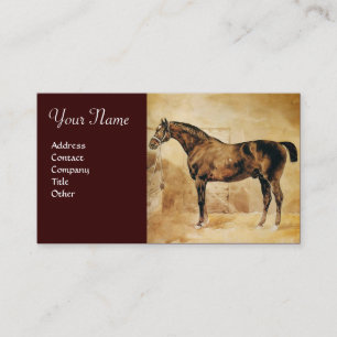 ENGLISH HORSE IN STABLE Parchment Monogram Business Card