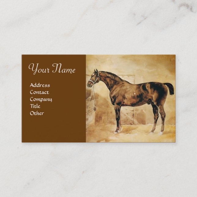 ENGLISH HORSE IN STABLE Parchment Monogram Business Card (Front)