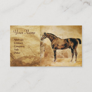 ENGLISH HORSE IN STABLE Parchment Monogram Business Card