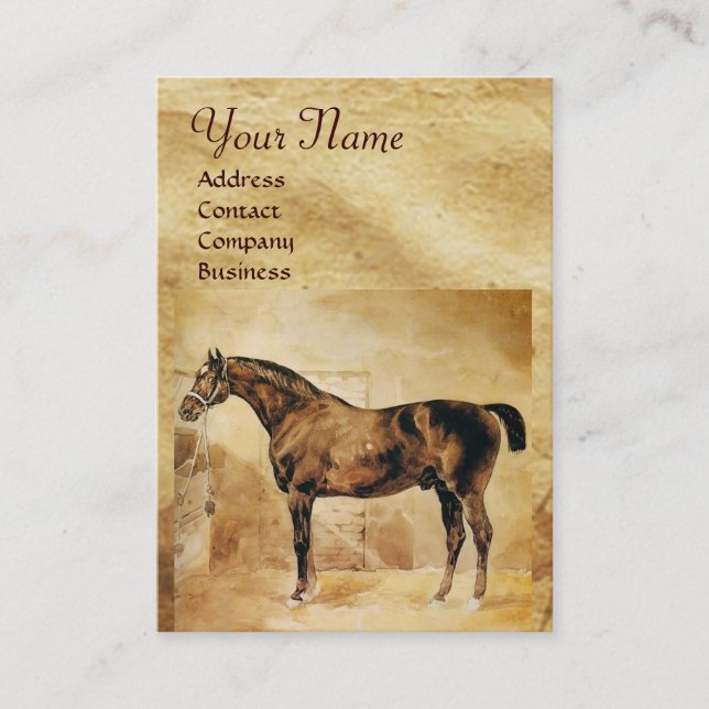 ENGLISH HORSE IN STABLE Parchment Monogram Business Card (Front)
