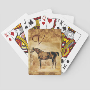 ENGLISH HORSE IN STABLE Parchment Monogram  Playing Cards