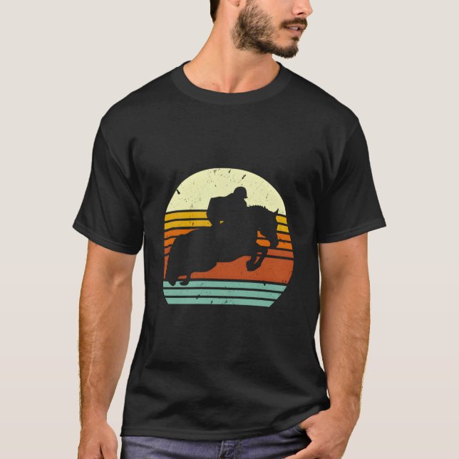 English Horse Show Jumping On Retro Sun Style T-Shirt (Front)