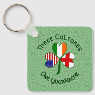 English Irish American Flags Shamrock Your Name Key Ring