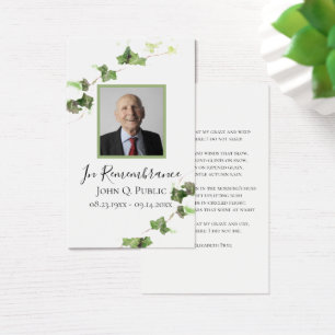 English Ivy Vine Greenery Funeral Memorial Prayer