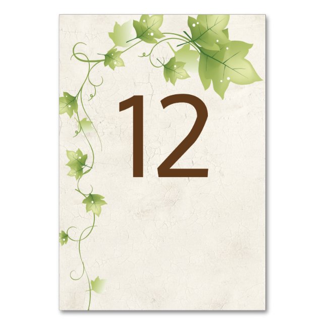 English Ivy Wedding Table Number Card (Front)