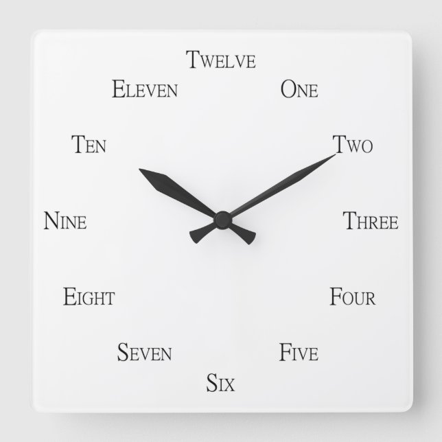 English Language Numbers Customisable Square Wall Clock (Front)