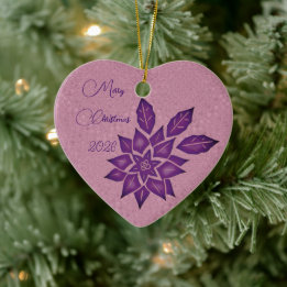 English Lavender and Deep Red-Violet Poinsettia Ceramic Tree Decoration