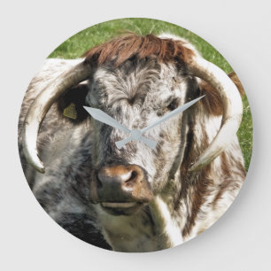 ENGLISH LONGHORN COW   LARGE CLOCK