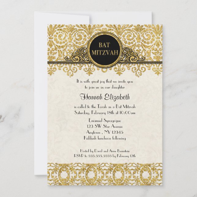 English Manor House Style Art Deco Nouveau Damask Invitation (Front)