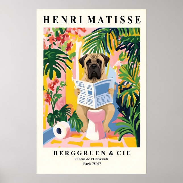 English Mastiff Art Print Funny Dog on Toilet (Front)