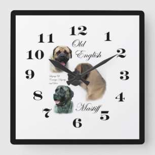 English Mastiff Art Square Wall Clock