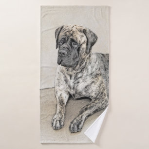 English Mastiff (Brindle) Painting - Dog Art Bath Towel Set