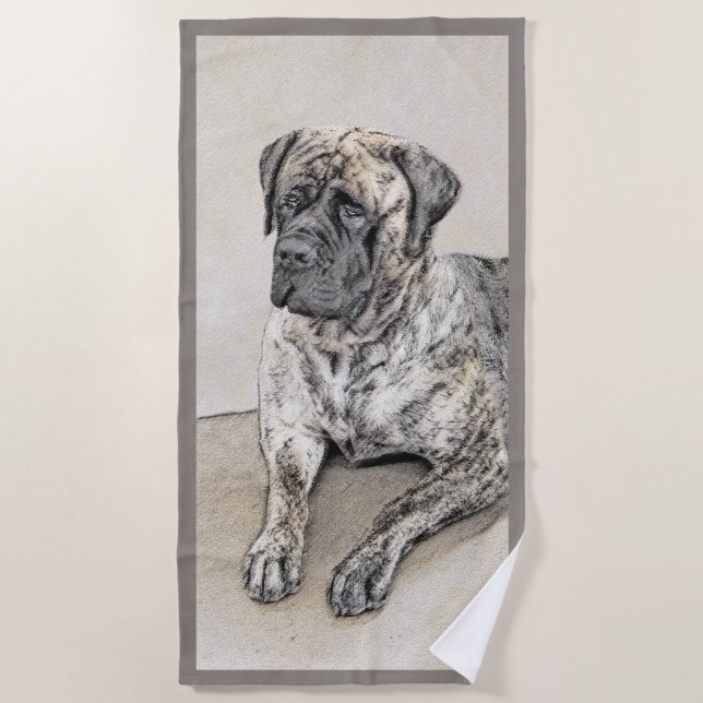 English Mastiff (Brindle) Painting - Dog Art Beach Towel (Front)