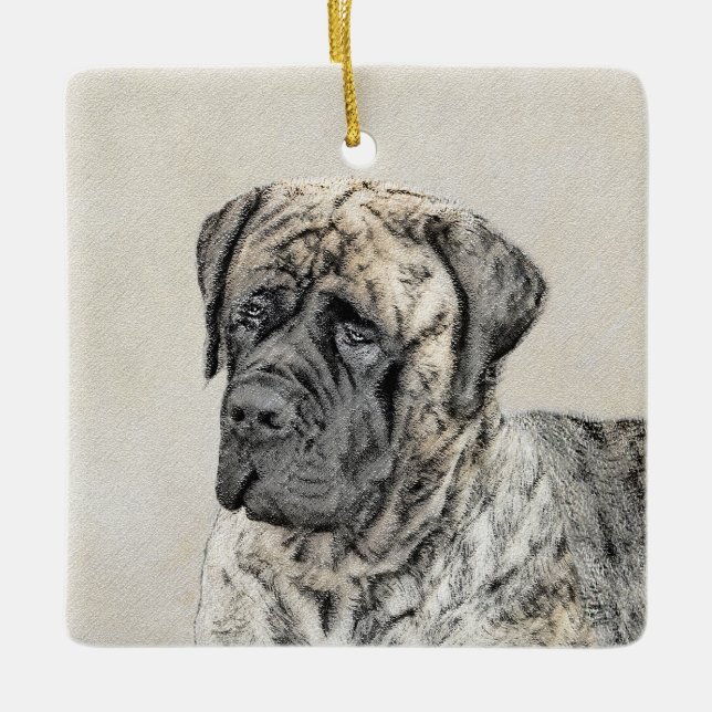 English Mastiff (Brindle) Painting - Dog Art Ceramic Ornament (Front)