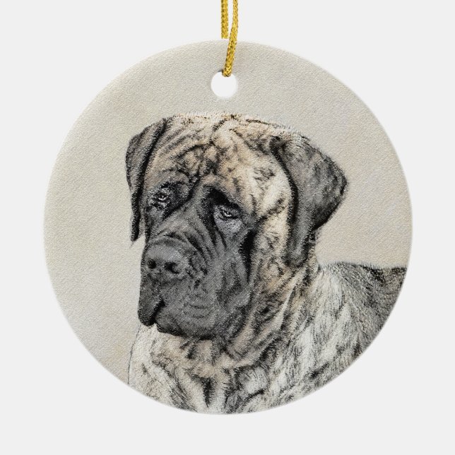 English Mastiff (Brindle) Painting - Dog Art Ceramic Tree Decoration (Front)