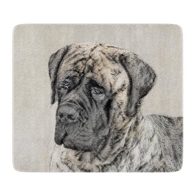 English Mastiff (Brindle) Painting - Dog Art Cutting Board (Front)