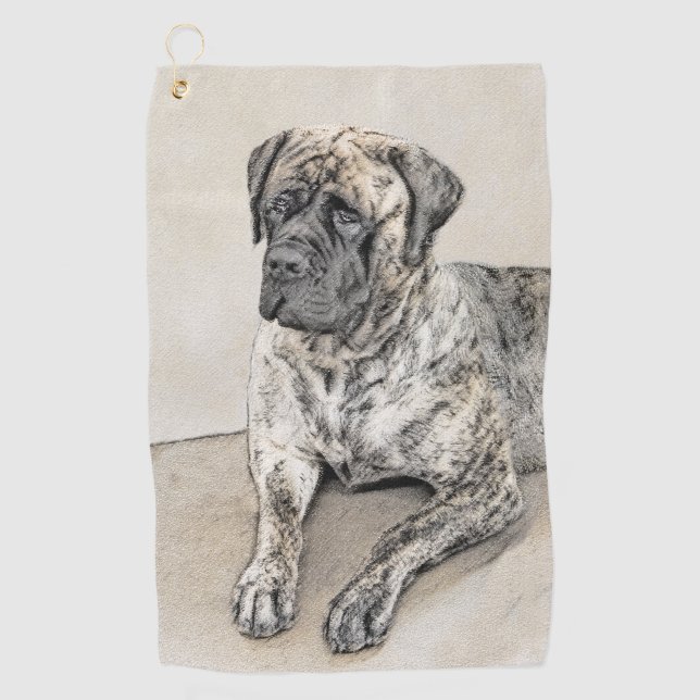 English Mastiff (Brindle) Painting - Dog Art Golf Towel (Front)